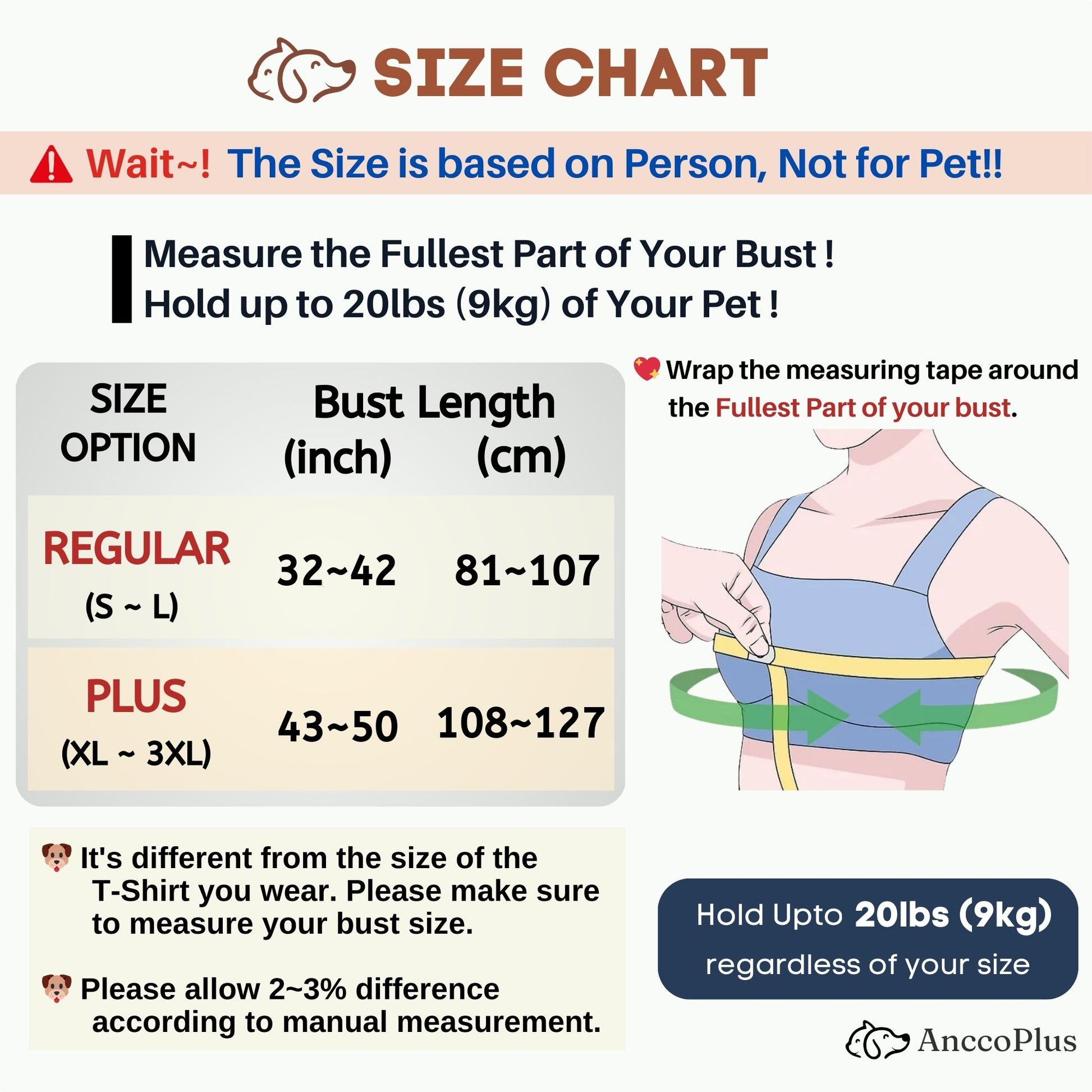 Anccoplus Adjustable Dog Carrier Sling Size Chart