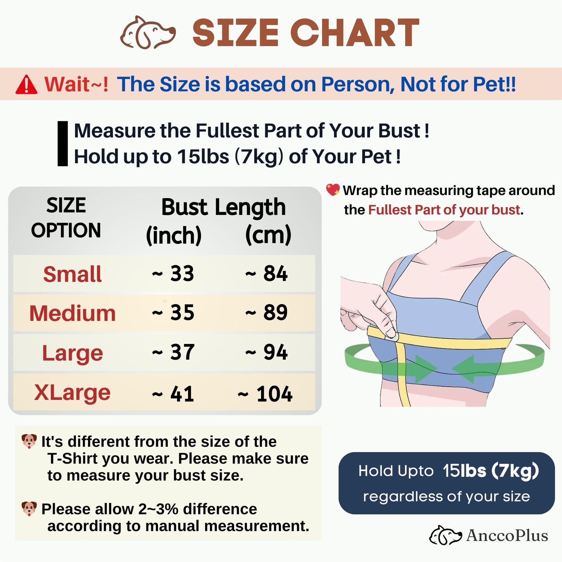Anccoplus Convertible dog carrier sling size chart