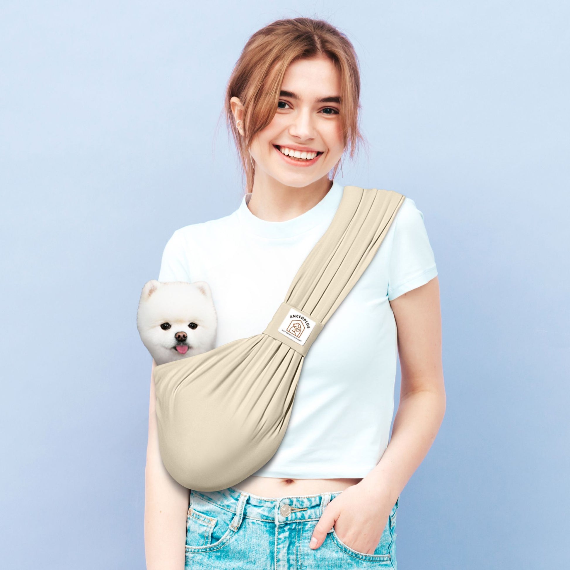Anccoplus Convertible dog carrier sling beige